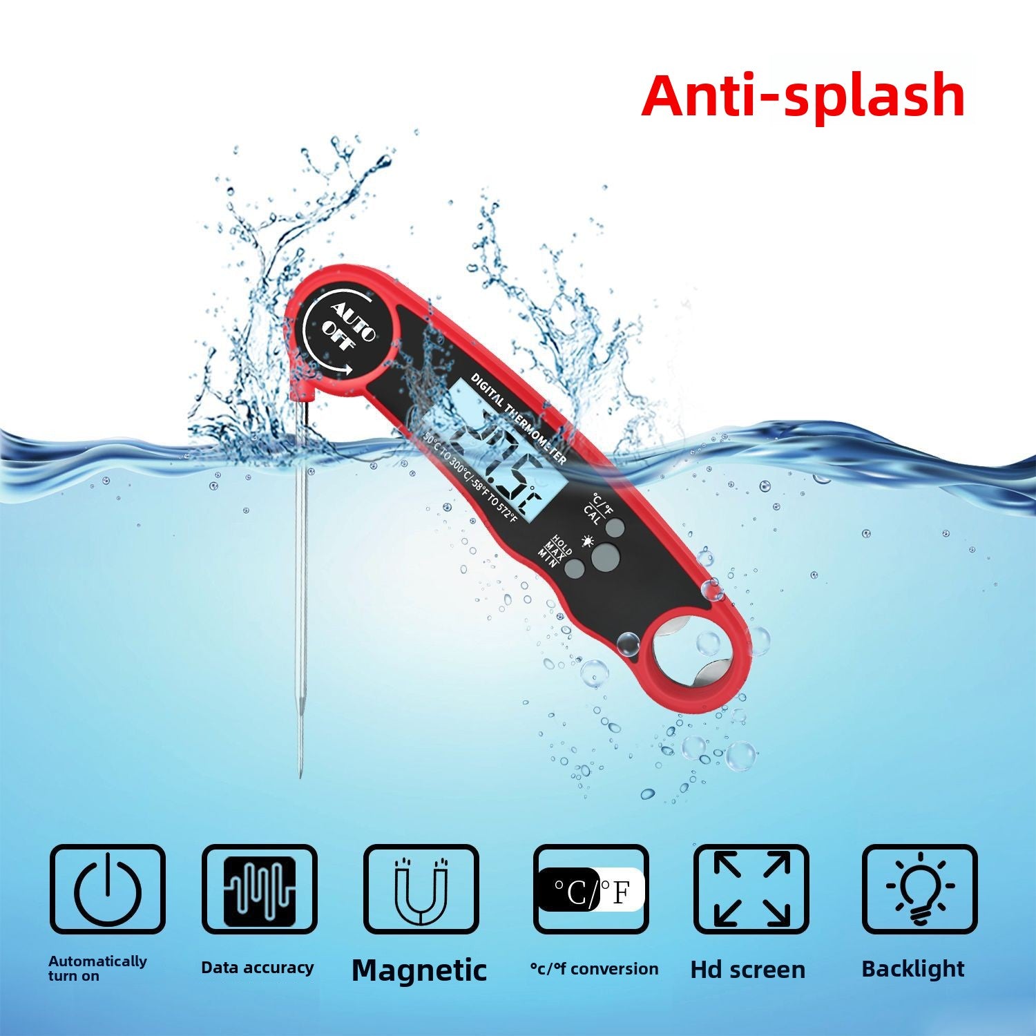 Folding Digital Food Thermometer with High Precision Probe